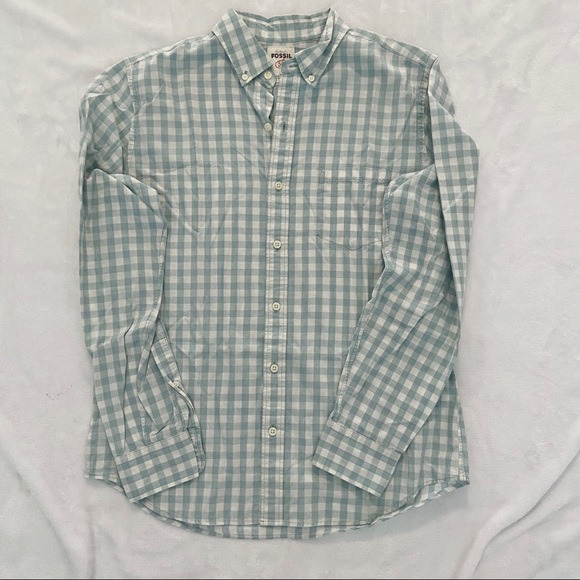 Fossil Blue White Plaid Gingham Button Down Shirt - Picture 1 of 6